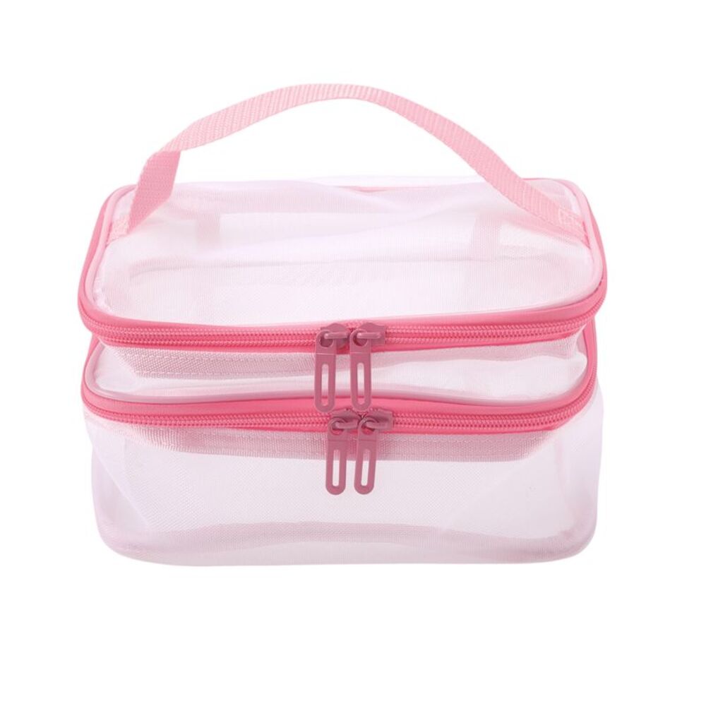 Large Capacity Visible Makeup Bag for Vacation Business Travel Pink